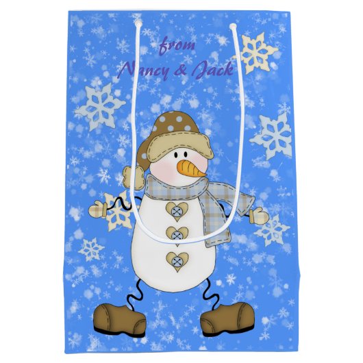 Snowman Snowflake gepersonaliseerde kerst Medium Cadeauzakje (Achterkant)