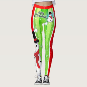 Snowman / Snowflake / Kerstmis / Groen & Rood Leggings