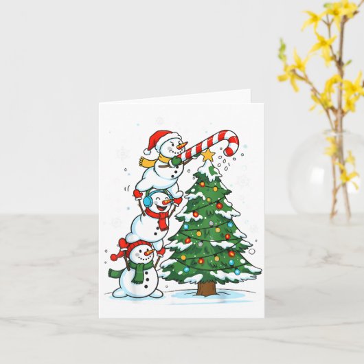 Snowman Snowflake, Merry Christmas Tree, Xmas Holi Kaart (Gele Bloem)