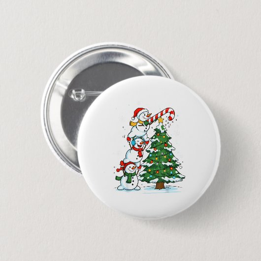 Snowman Snowflake, Merry Christmas Tree, Xmas Holi Ronde Button 5,7 Cm (Voorkant /achterkant)