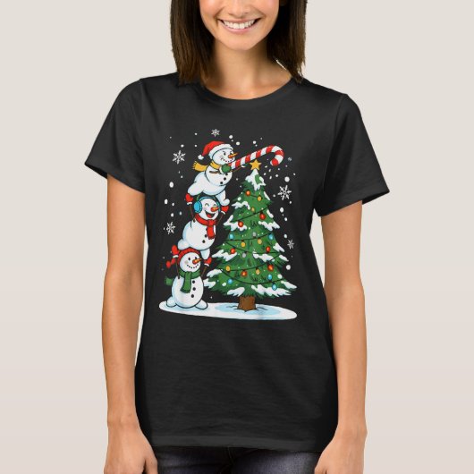 Snowman Snowflake, Merry Christmas Tree, Xmas Holi T-shirt (Voorkant)