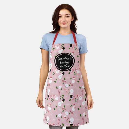 Snowman Snowflake Oma's Cookies Xmas Schort (Gedragen)