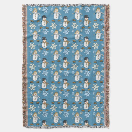 Snowman Snowflake patroon op blauw Deken (Voorkant Verticaal)