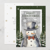Snowman Snowflake Waterverf Vrolijk Kerstfeest Feestdagenkaart (Voorkant / Achterkant)