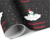 Snowman Snowflakes Black Cute Merry Kerstmis Cadeaupapier (Rol Hoek)