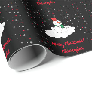 Snowman Snowflakes Black Cute Merry Kerstmis Cadeaupapier