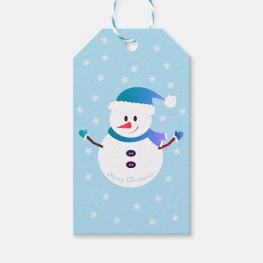 Snowman Snowflakes Blue Cadeaulabel (Voorkant)