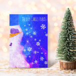 Snowman Snowflakes Blue Magical Kerstmis Kaart<br><div class="desc">Snowman Snowflakes Blue Magical Kerstmis Kaart. Mooie wintersneeuwpop en sneeuwvlokken kerstkaart. Vrolijk kerstwens voor je vrienden en familie - je kunt de tekst veranderen. Witte sneeuwvlokken op abstracte blauwe en roze achtergrond.</div>