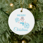 Snowman Snowflakes Character Cute Merry Kerstmis Keramisch Ornament<br><div class="desc">Kerstmis Snowman en sneeuwvlokken</div>
