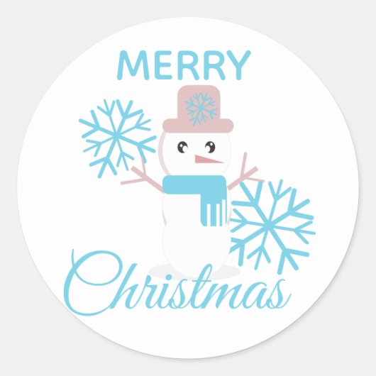 Snowman Snowflakes Character Cute Merry Kerstmis Ronde Sticker (Voorkant)