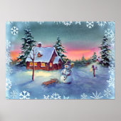 SNOWMAN, SNOWFLAKES EN SLED DOOR SHARON SHARPE POSTER (Voorkant)
