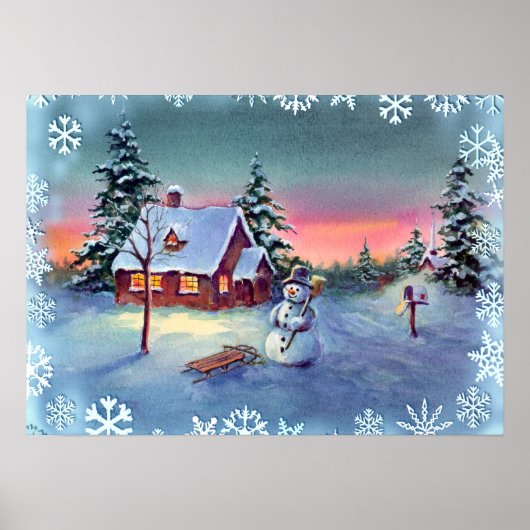 SNOWMAN, SNOWFLAKES EN SLED DOOR SHARON SHARPE POSTER (Voorkant)