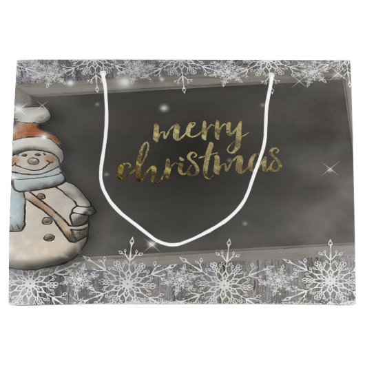 Snowman, Snowflakes Holiday Groot Cadeauzakje (Voorkant)