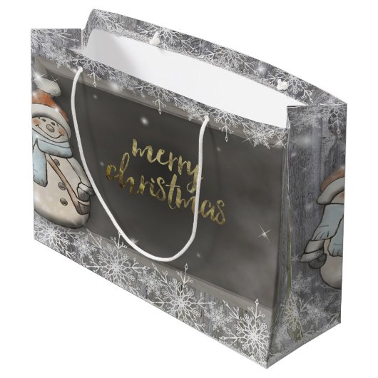 Snowman, Snowflakes Holiday Groot Cadeauzakje (Achterkant Gekanteld)