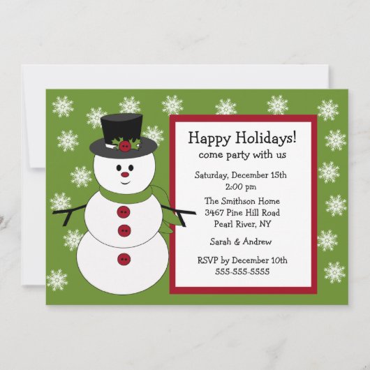 Snowman & Snowflakes Holiday Party Uitnodiging (Voorkant)