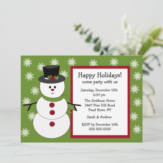 Snowman & Snowflakes Holiday Party Uitnodiging (Staand voorkant)