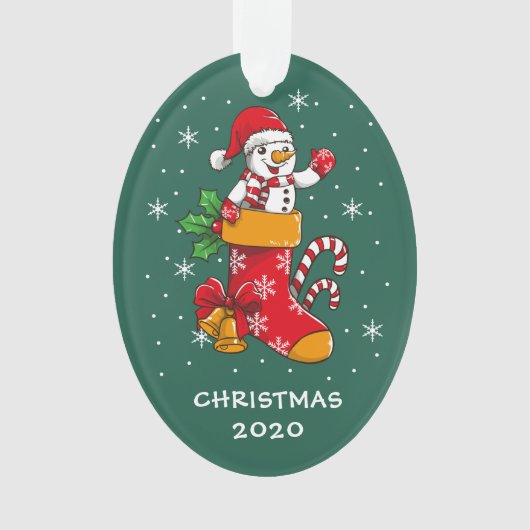 Snowman Snowflakes Kerst 2020 Groen Ornament (voorkant)