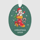 Snowman Snowflakes Kerst 2020 Groen Ornament (achterkant)