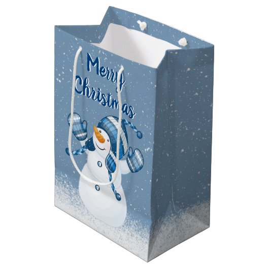 Snowman Snowflakes Medium Gift Bag Cadeauzakje (Voorkant Gekanteld)