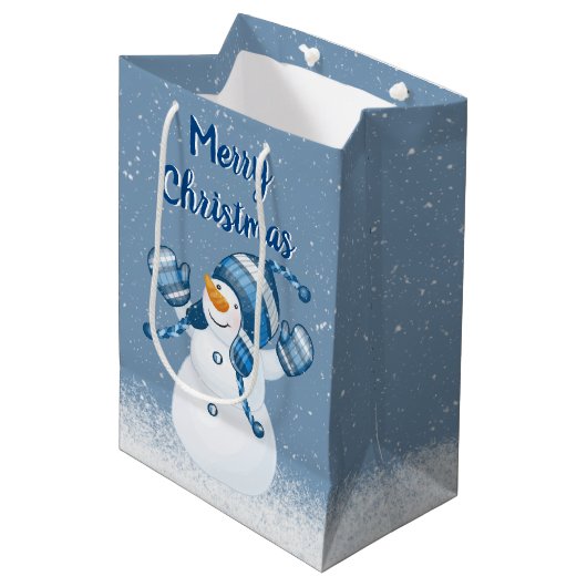 Snowman Snowflakes Medium Gift Bag Medium Cadeauzakje (Voorkant Gekanteld)