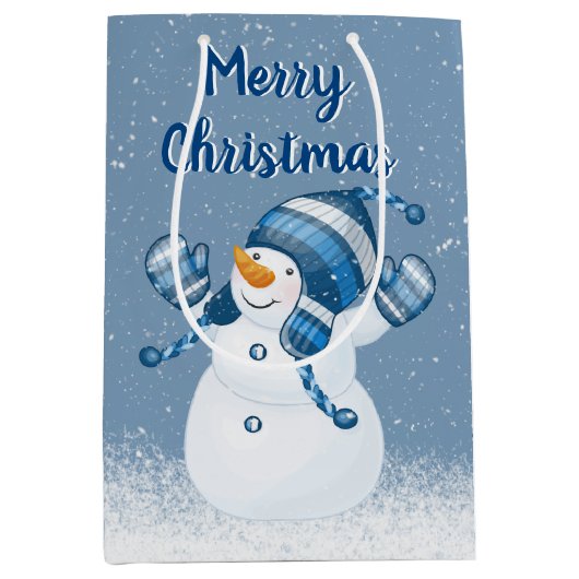 Snowman Snowflakes Medium Gift Bag Medium Cadeauzakje (Voorkant)