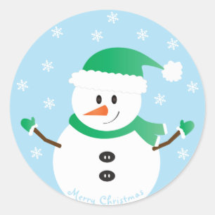 Snowman Snowflakes, met prettige kerst Ronde Sticker