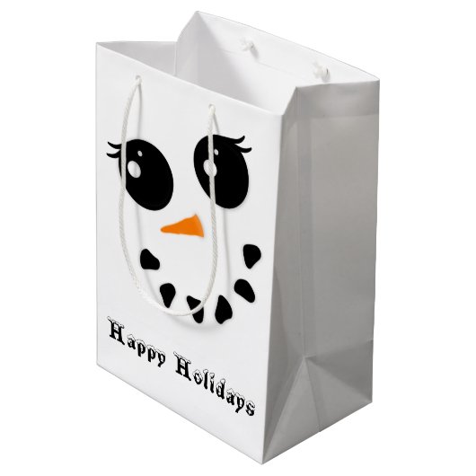 Snowman Snowoman Face Prettige feestdagen Gift Bag Medium Cadeauzakje (Achterkant Gekanteld)