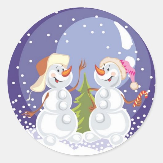 Snowman Snowstorm Snowing Ronde Sticker (Voorkant)