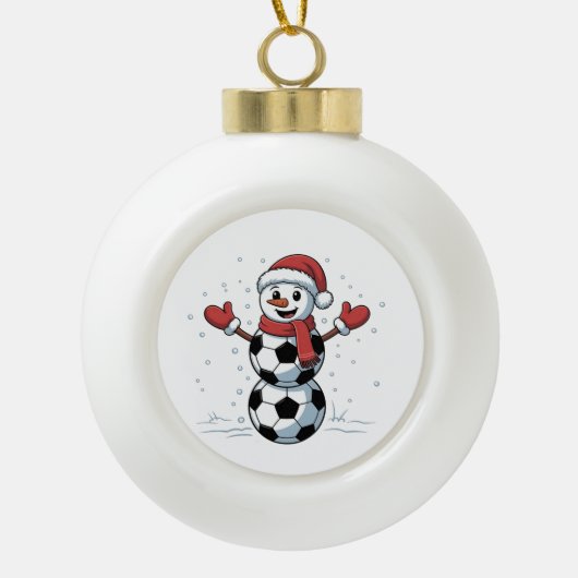 Snowman Soccer Christmas Santa Baseball Sport Keramische Bal Ornament (Voorkant)