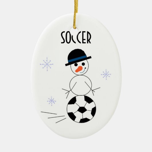 Snowman Soccer Player Keramisch Ornament (Voorkant)