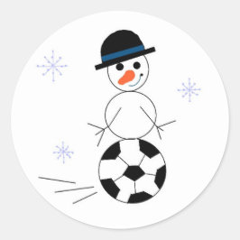 Snowman Soccer Player Ronde Sticker
