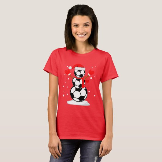 Snowman soccer T-Shirt Funny kerstcadeShirt (Voorkant volledig)