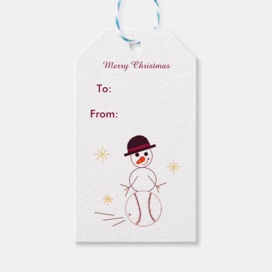 Snowman Softball Player Cadeaulabel (Voorkant)