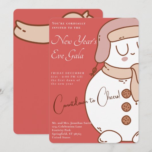 "Snowman Soiree" Nieuwjaarsgala uitnodigingen (Voorkant / Achterkant)