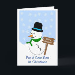 Snowman Son kerstKaart Feestdagen Kaart<br><div class="desc">Wenskaart zoon kerstkaart sneeuwpop ontwerp. Pas deze kerstkaart aan met elke tekst en laat deze afdrukken en naar u verzenden of download deze direct. Mocht u hulp nodig hebben bij het aanpassen, neem dan contact met ons op via de link op deze pagina. Son snowman design gepersonaliseerde kerstkaart die u...</div>