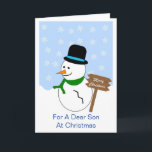 Snowman Son kerstKaart Feestdagen Kaart<br><div class="desc">Wenskaart zoon kerstkaart sneeuwpop ontwerp. Pas deze kerstkaart aan met elke tekst en laat deze afdrukken en naar u verzenden of download deze direct. Mocht u hulp nodig hebben bij het aanpassen, neem dan contact met ons op via de link op deze pagina. Son snowman design gepersonaliseerde kerstkaart die u...</div>