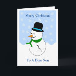 Snowman Son kerstKaart Feestdagen Kaart<br><div class="desc">Wenskaart zoon kerstkaart sneeuwpop ontwerp. Pas deze kerstkaart aan met elke tekst en laat deze afdrukken en naar u verzenden of download deze direct. Mocht u hulp nodig hebben bij het aanpassen, neem dan contact met ons op via de link op deze pagina. Son snowman design gepersonaliseerde kerstkaart die u...</div>