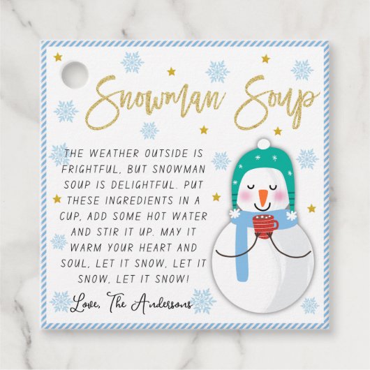 Snowman Soup Christmas Hot Chocolate Gift Favor Bedankjes Labels (Voorkant)
