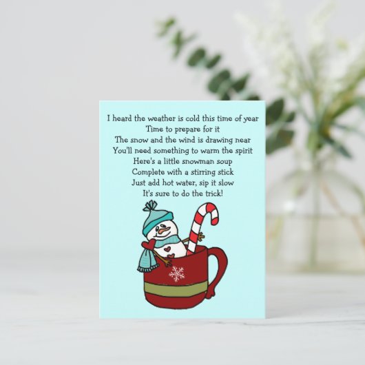Snowman Soup Coffee Cup Mok Candy Cane Briefkaart (Staand voorkant)