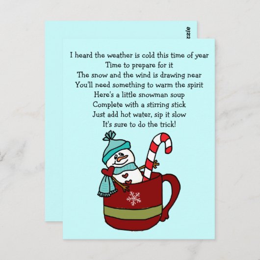 Snowman Soup Coffee Cup Mok Candy Cane Briefkaart (Voorkant / Achterkant)