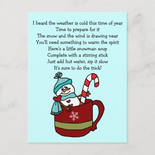 Snowman Soup Coffee Cup Mok Candy Cane Briefkaart (Voorkant)