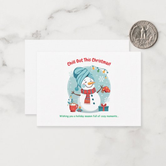 Snowman Spa Day – Funny Christmas Greeting Card Notitiekaartje (Voorkant / Achterkant in situ)