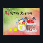 Snowman speelt tennis waterverf voor kerstmis Holi Feestdagenkaart<br><div class="desc">Snowman speelt waterverf kerst met tennis Holiday Briefkaart</div>