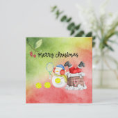 Snowman speelt waterverf voor kerstmis tennis feestdagenkaart (Staand voorkant)