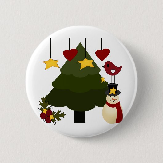 Snowman Stars Bird Cute Kerstmis Feestdagen Tree Ronde Button 5,7 Cm (Voorkant)