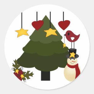 Snowman Stars Bird Cute Kerstmis Feestdagen Tree Ronde Sticker