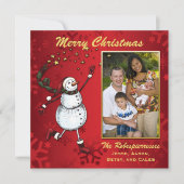 Snowman Stars on Red Photo Holiday Greeting Feestdagenkaart (Voorkant)