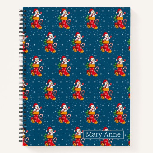 Snowman Stocking Candy Cane en Snowflakes Patroon Notitieboek (Voorkant)