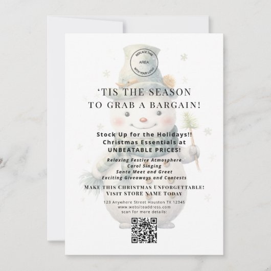 Snowman Store Kerstaanbiedingen QR afdrukbare Kaar Kaart (Voorkant)