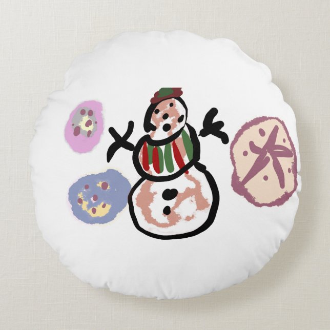 Snowman sweet rond kussen (Voorkant)